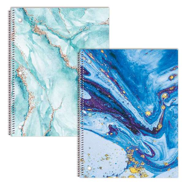 Better Office Products Spiral Notebooks, College Rule, 100 Sheet, 10.5in. x 8in. Abstract Fashion Marble Design Covers, 2PK 25702
